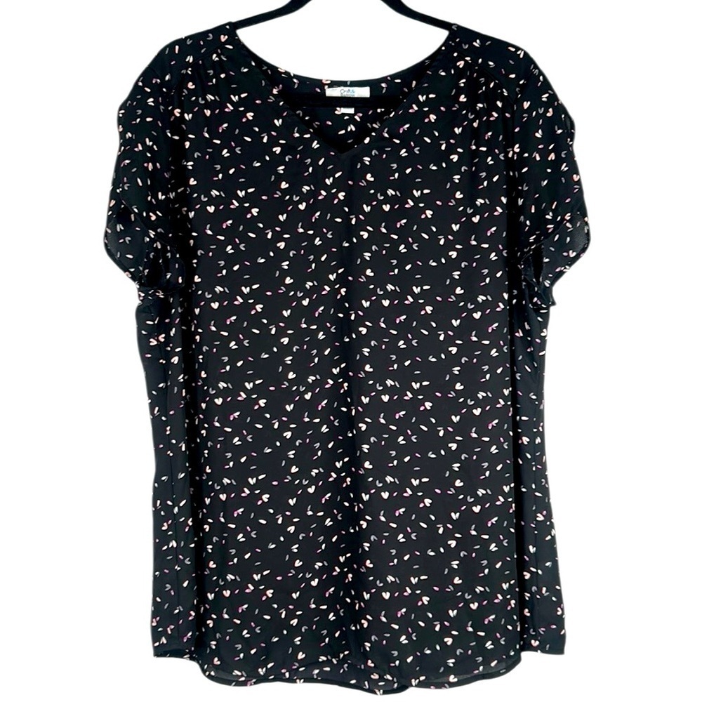 Croft & Barrow Black Floral Short Sleeve Flowy Career Casual Top Size XXL - Picture 1 of 7